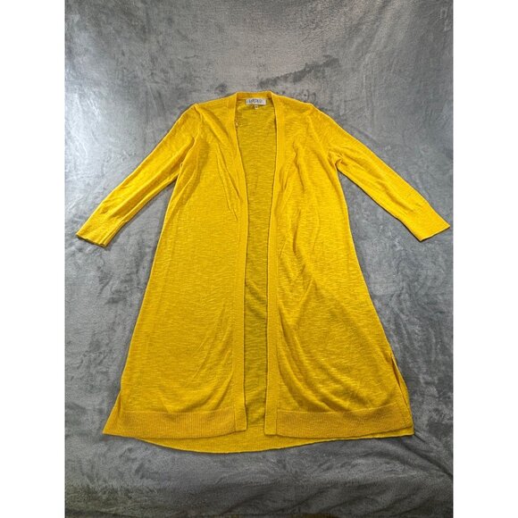 Kasper Cardigan Women's Medium Open Front Long Duster Yellow Sweater - Picture 10 of 12
